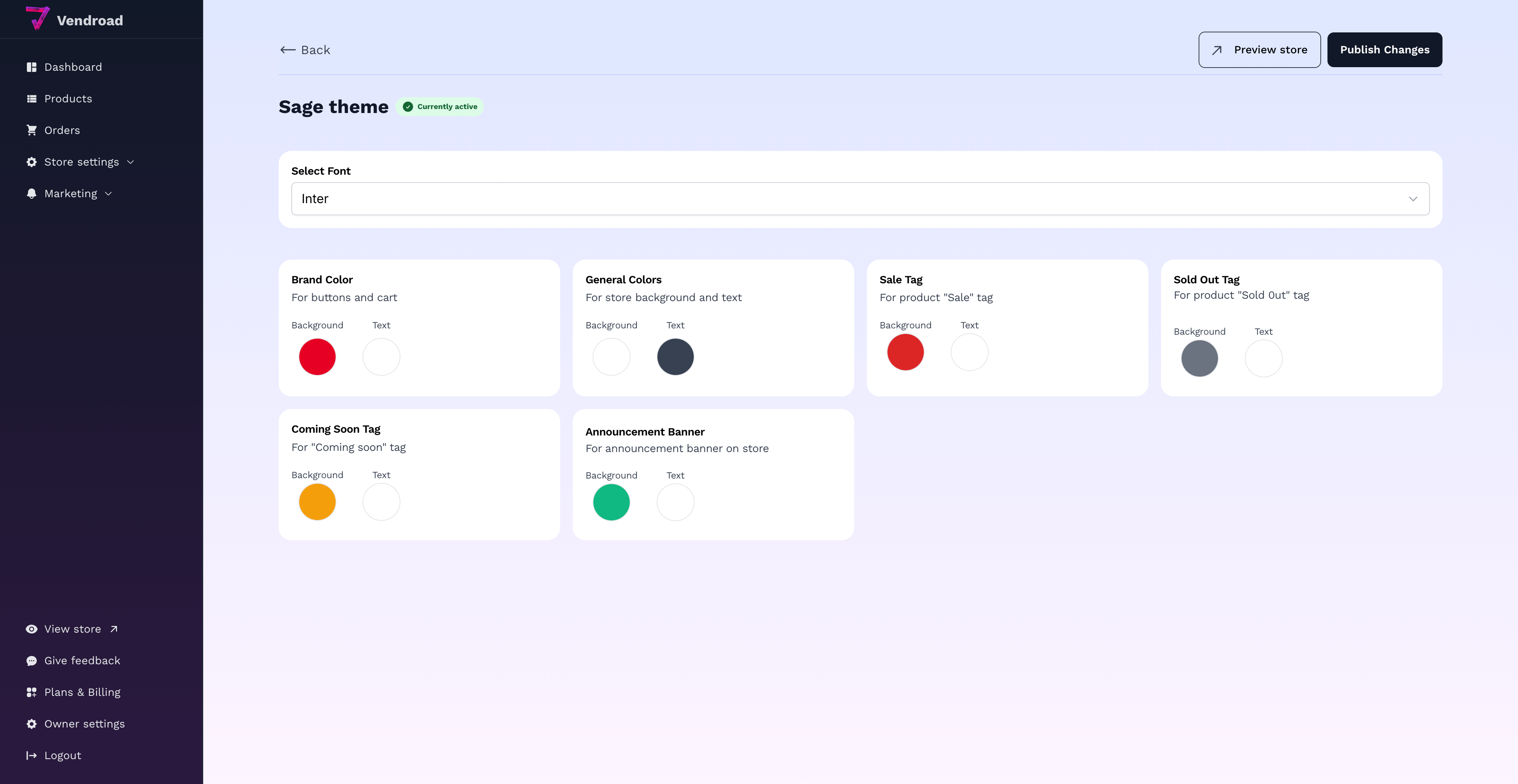 Vendroad dashboard interface