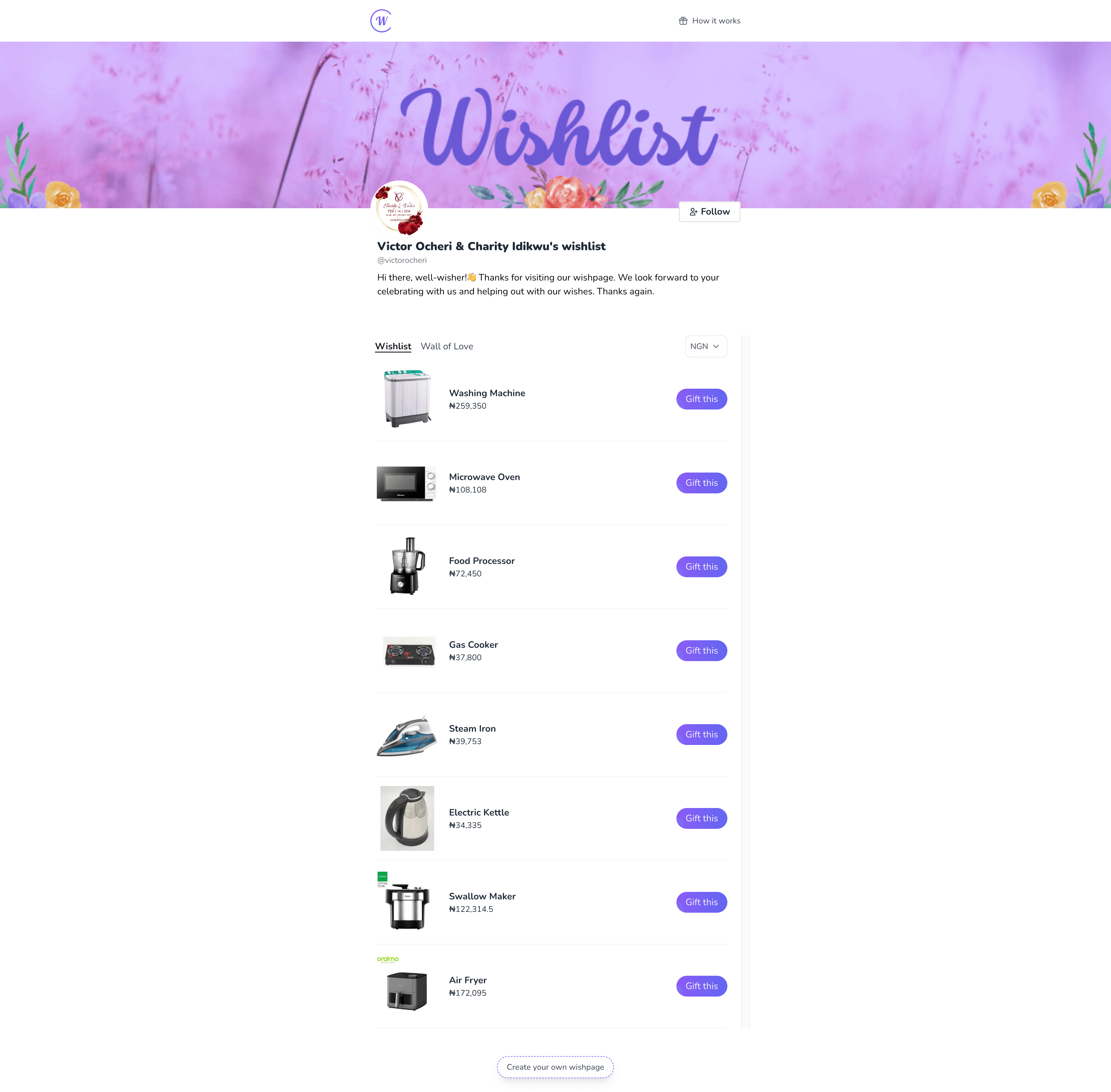Wishgum platform interface