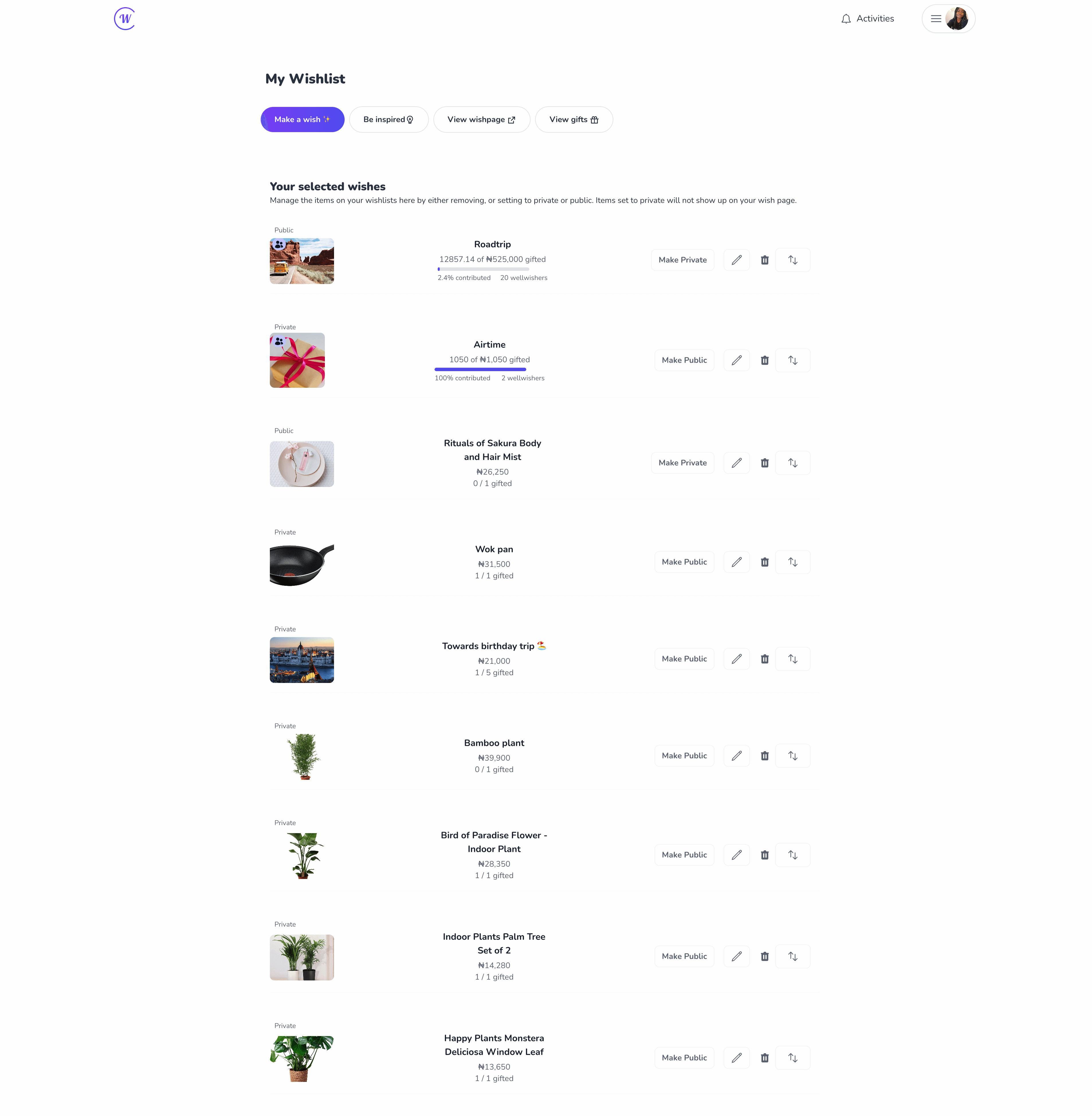 Wishgum platform interface